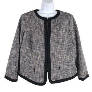Talbots Blazer Jacket Size 14 Black White Cotton Blend Office‎ Career CJ-1032